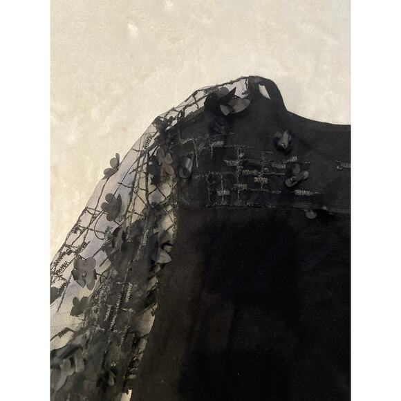 JOSEPH A Rainah Pointe Knit Lace Top Black Women's M Sheer Long Sleeve Flower - Picture 7 of 11